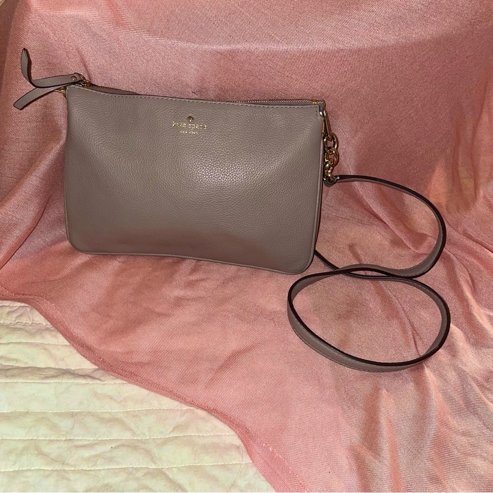Kate Spade Dove Grey Taupe Adjustable Cross Body Purse